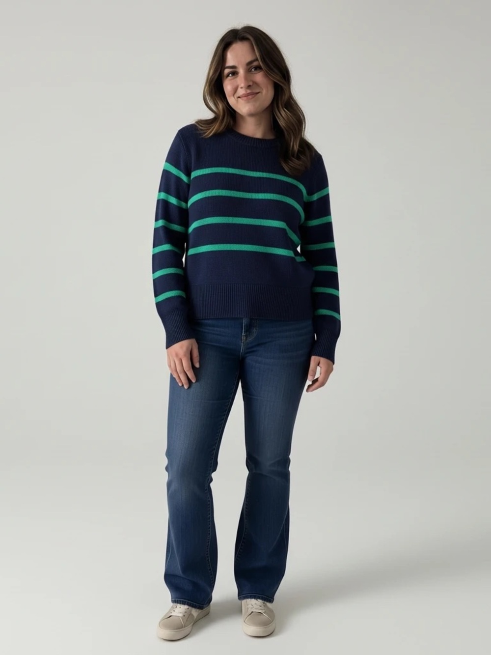 GAP Navy Green Striped 100% Cotton Crewneck Sweater NWT Women’s Small